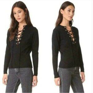 Line & Dot Lea Grommet Lace Up Sweater in Black - M